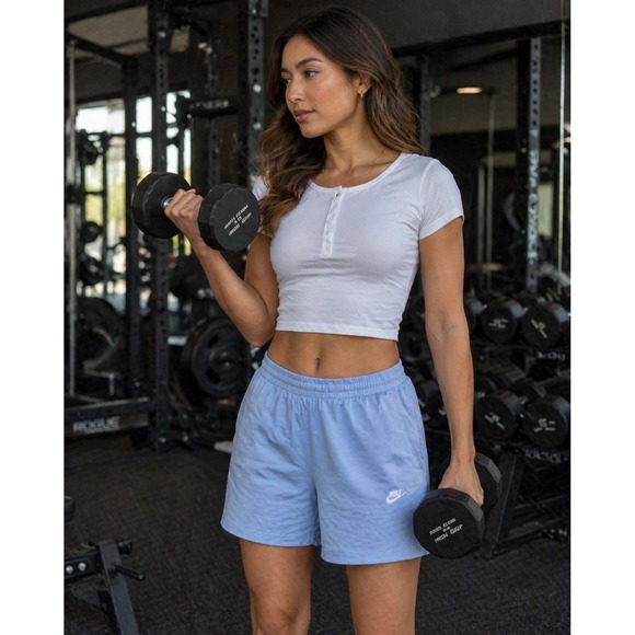 Gymshark Tops - Gymshark Womens White Training Henley Crop Top Short Sleeve B9A5F Size S‎